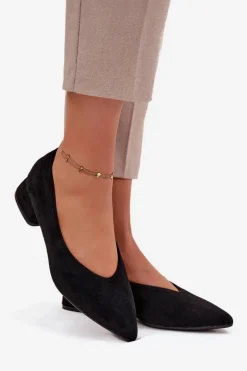 Czółenka Na Klocku Z Eko Zamsz Czarne Karielle