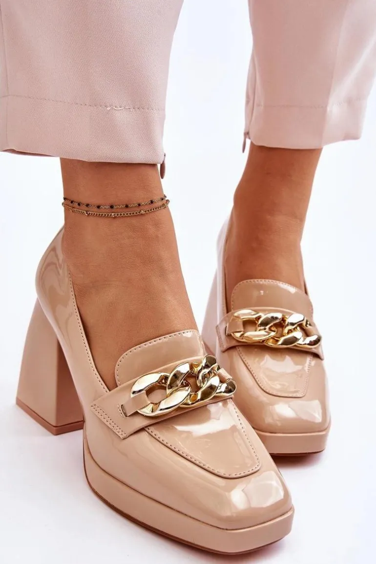 Czółenka Na Masywnym Obcasie Beżowe Nataly