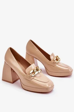 Czółenka Na Masywnym Obcasie Beżowe Nataly