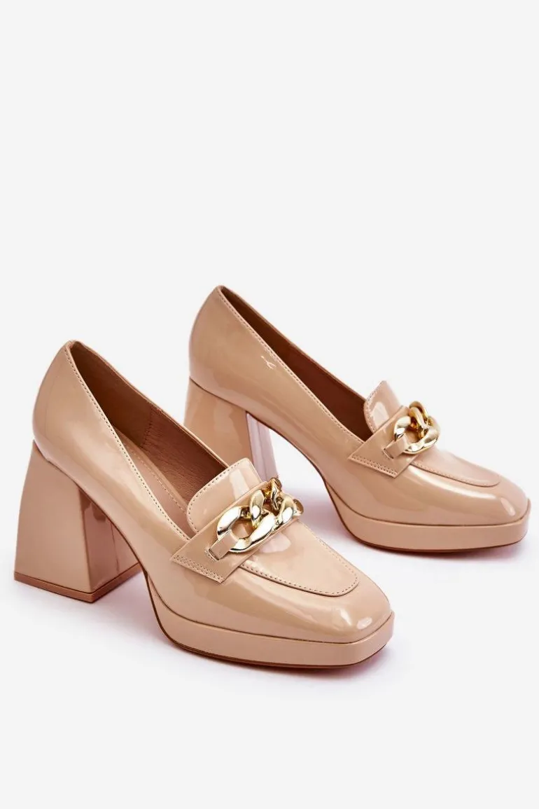 Czółenka Na Masywnym Obcasie Beżowe Nataly