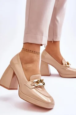 Czółenka Na Masywnym Obcasie Beżowe Nataly