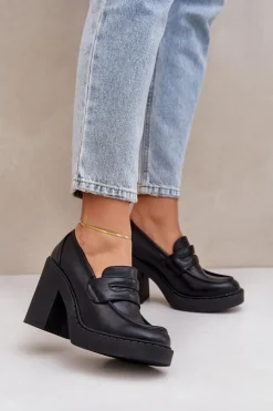 Czółenka Na Masywnym Słupku Z Eko Skóry Czarne Eminza