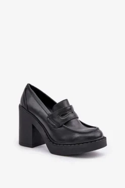 Czółenka Na Masywnym Słupku Z Eko Skóry Czarne Eminza