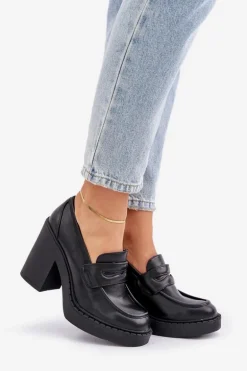 Czółenka Na Masywnym Słupku Z Eko Skóry Czarne Eminza