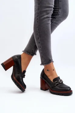 Czółenka Na Masywnym Słupku Z Ozdobą Czarne Oradna