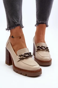 Czółenka Na Masywnym Słupku Z Ozdobą Beżowe Oradna