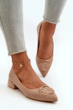 Czółenka Na Niskim Obcasie Z Eko Zamszu S.Barski KV27-037 Beżowe