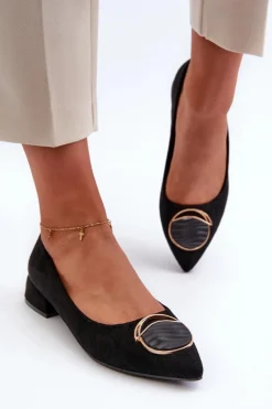 Czółenka Na Niskim Obcasie Z Eko Zamszu S.Barski KV27-037 Czarne