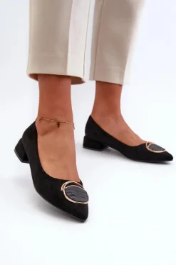 Czółenka Na Niskim Obcasie Z Eko Zamszu S.Barski KV27-037 Czarne