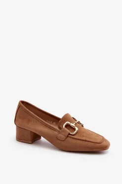 Czółenka Na Niskim Obcasie Klocku Z Ozdobą Camel Dolvira