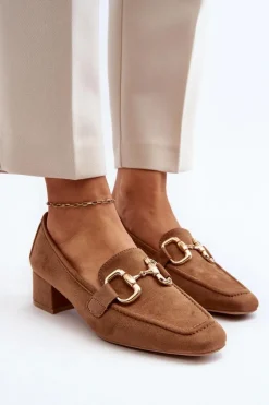 Czółenka Na Niskim Obcasie Klocku Z Ozdobą Camel Dolvira