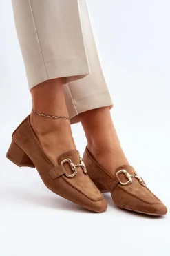 Czółenka Na Niskim Obcasie Klocku Z Ozdobą Camel Dolvira