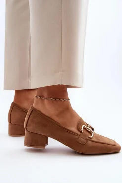 Czółenka Na Niskim Obcasie Klocku Z Ozdobą Camel Dolvira