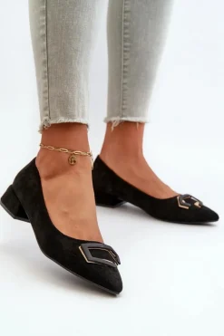 Czółenka Na Niskim Obcasie Z Ozdobą Eko Zamszowe S.Barski KV27-034 Czarne