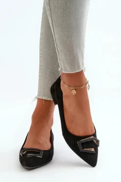 Czółenka Na Niskim Obcasie Z Ozdobą Eko Zamszowe S.Barski KV27-034 Czarne