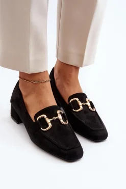 Czółenka Na Niskim Obcasie Klocku Z Ozdobą Czarne Dolvira