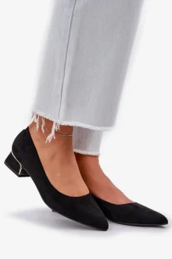 Czółenka Na Niskim Obcasie I Szpiczastymi Noskami Czarne Terilara