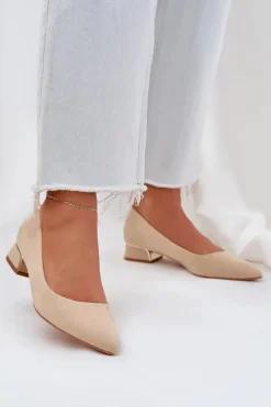 Czółenka Na Niskim Obcasie I Szpiczastymi Noskami Beżowe Terilara
