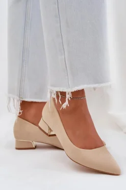 Czółenka Na Niskim Obcasie I Szpiczastymi Noskami Beżowe Terilara