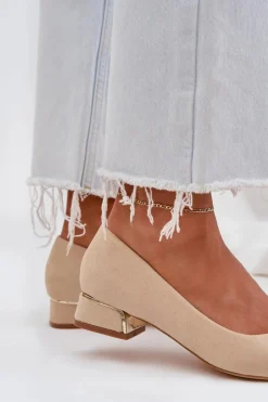 Czółenka Na Niskim Obcasie I Szpiczastymi Noskami Beżowe Terilara