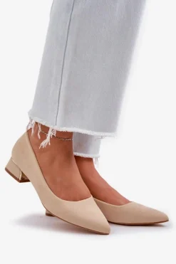 Czółenka Na Niskim Obcasie I Szpiczastymi Noskami Beżowe Terilara