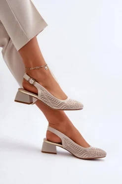 Czółenka Na Obcasie Klocku Beżowe Gemifa