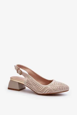 Czółenka Na Obcasie Klocku Beżowe Gemifa