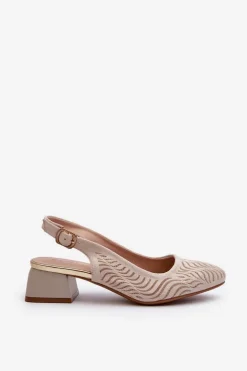 Czółenka Na Obcasie Klocku Beżowe Gemifa