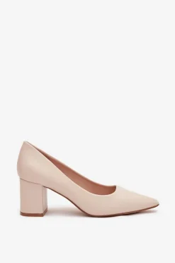 Czółenka Na Słupkowym Obcasie Ze Szpiczastymi Noskami Jasnobeżowe Ryvessa