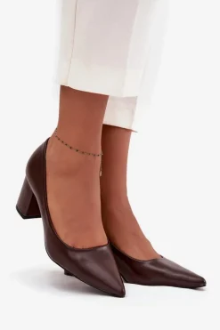 Czółenka Na Słupkowym Obcasie Ze Szpiczastymi Noskami Czekoladowe Ryvessa