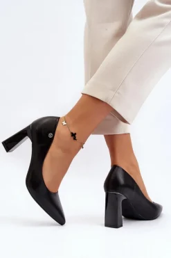 Czółenka Na Słupku Eko Skóra Czarne Giseleni