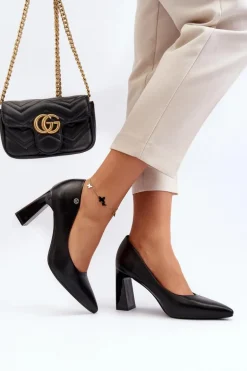 Czółenka Na Słupku Eko Skóra Czarne Giseleni