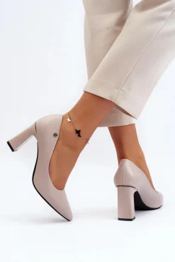 Czółenka Na Słupku Eko Skóra Szare Giseleni