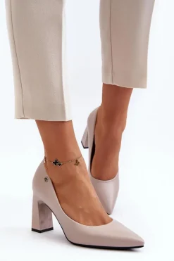 Czółenka Na Słupku Eko Skóra Szare Giseleni