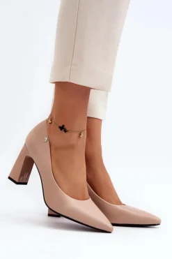 Czółenka Na Słupku Eko Skóra Beżowe Giseleni