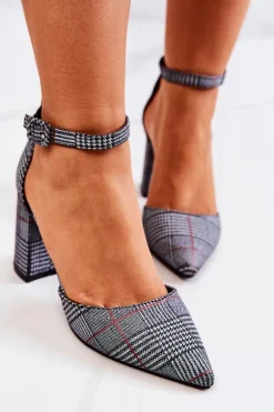 Czółenka Na Słupku Kratka Czarno-Białe Harye