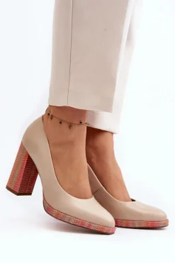 Czółenka Na Słupku Laura Messi 2746 Jasnobeżowe