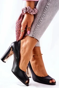 Czółenka Na Słupku Monnari 0780-020 Czarne