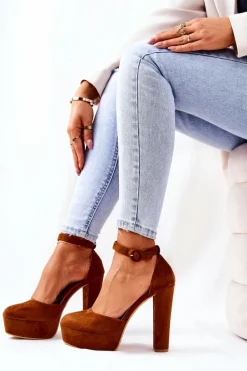 Czółenka Na Słupku Platformie Zamszowe Camel Netel