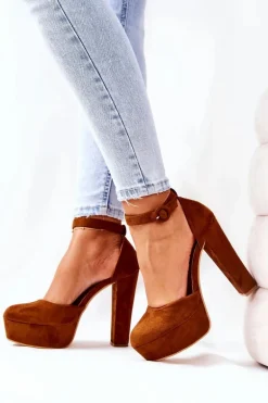 Czółenka Na Słupku Platformie Zamszowe Camel Netel