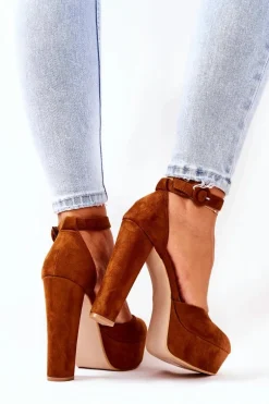 Czółenka Na Słupku Platformie Zamszowe Camel Netel