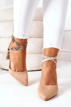 Czółenka Na Słupku S.Barski Wężowe Beżowe