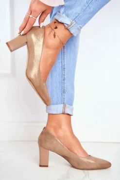 Czółenka Na Słupku Sergio Leone PB403 Połyskujące Beżowe