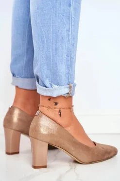 Czółenka Na Słupku Sergio Leone PB403 Połyskujące Beżowe