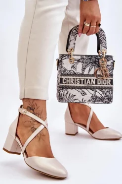 Czółenka Na Słupku Sergio Leone SK824 Perłowe Beżowe