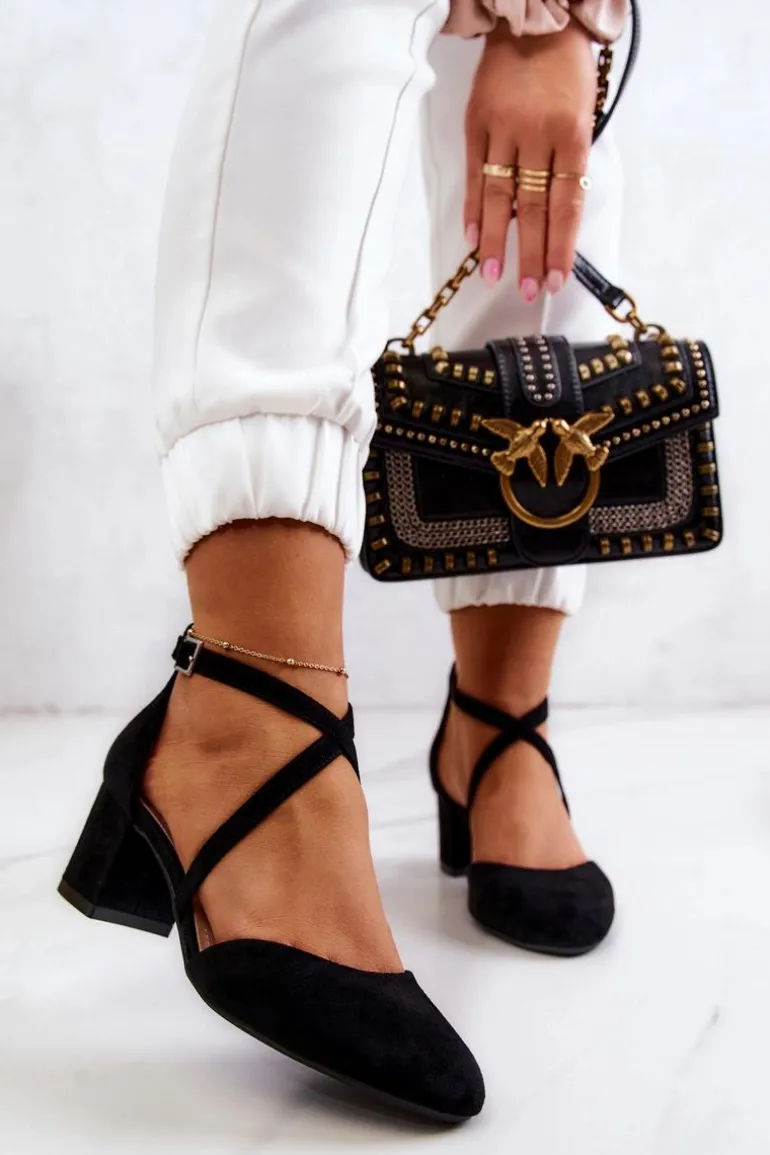 Czółenka Na Słupku Sergio Leone SK824 Czarne