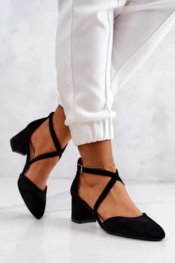 Czółenka Na Słupku Sergio Leone SK824 Czarne