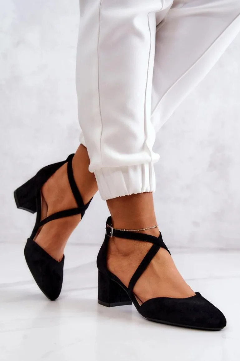 Czółenka Na Słupku Sergio Leone SK824 Czarne