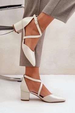 Czółenka Na Słupku Z Eko Skóry Sergio Leone SK830 Perłowe