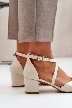 Czółenka Na Słupku Z Eko Skóry Sergio Leone SK830 Perłowe